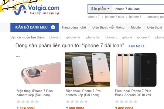 iPhone 7 hàng nhái rao bán trên vatgia.com. Ảnh chụp màn hình.