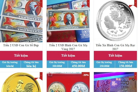 Một địa chỉ bán tiền lưu niệm hình gà trên mạng.