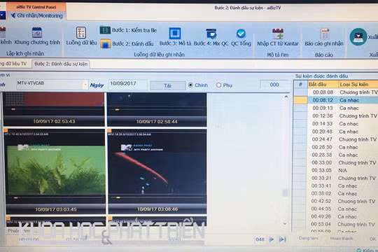 Ảnh chụp màn hình phần mềm công nghệ giám sát bản quyền âm nhạc trên tivi và radio của AiBiz. Ảnh: Hiền Thảo