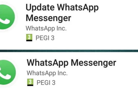 So sánh ứng dụng WhatsApp giả mạo (trên) và WhatsApp thật. ẢNH CHỤP MÀN HÌNH FACEBOOK