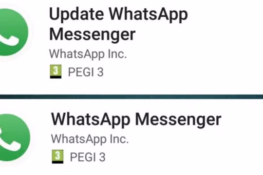 So sánh ứng dụng WhatsApp giả mạo (trên) và WhatsApp thật. ẢNH CHỤP MÀN HÌNH FACEBOOK