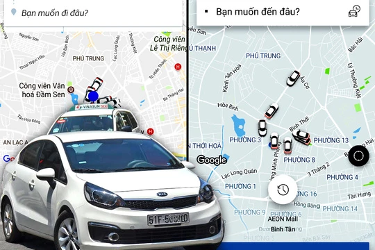 "Cuộc chiến" của taxi truyền thống với Grab, Uber chưa có hồi kết khi các bên đều không nhìn cùng một hướng Ảnh ghép: TẤN THẠNH
