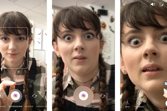 Tính năng quay video, sử dụng hiệu ứng zoom để tạo nét mặt đáng sợ khi người dùng biểu lộ cảm xúc ngạc nhiên.