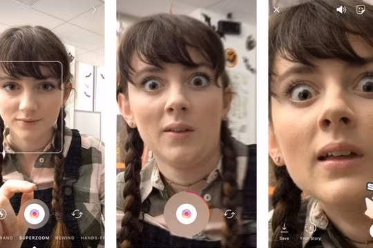 Tính năng quay video, sử dụng hiệu ứng zoom để tạo nét mặt đáng sợ khi người dùng biểu lộ cảm xúc ngạc nhiên.