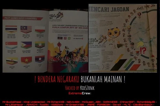 Giao diện các trang web bị thay bằng hình ấn phẩm kèm theo thông điệp "Bendera Negaraku Bukanlah Mainan" - nghĩa là "lá cờ quốc gia chúng tôi không phải là một trò chơi"