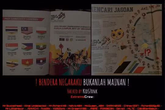 Giao diện các trang web bị thay bằng hình ấn phẩm kèm theo thông điệp "Bendera Negaraku Bukanlah Mainan" - nghĩa là "lá cờ quốc gia chúng tôi không phải là một trò chơi"