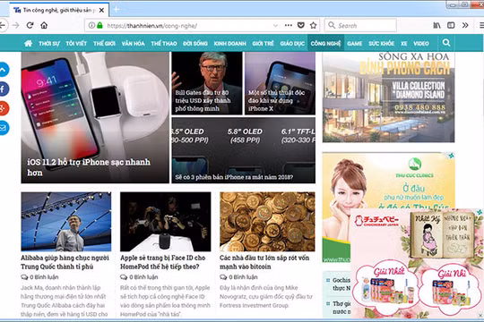 Giao diện Thanh Niên Online trên trình duyệt Firefox Quantum. ẢNH CHỤP MÀN HÌNH