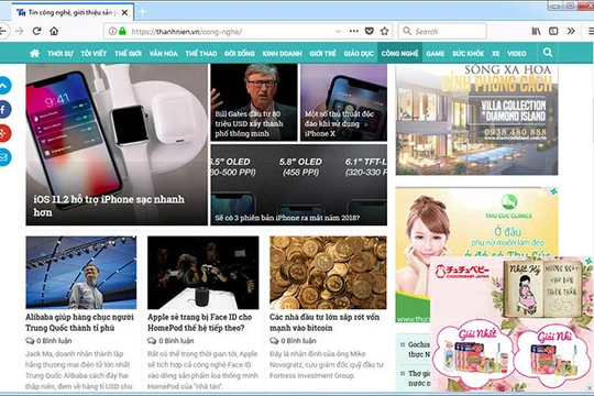 Giao diện Thanh Niên Online trên trình duyệt Firefox Quantum. ẢNH CHỤP MÀN HÌNH