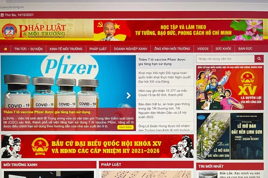Giao diện trang tin điện tử của Viện Hỗ trợ Pháp lý và Bảo vệ Môi trường.