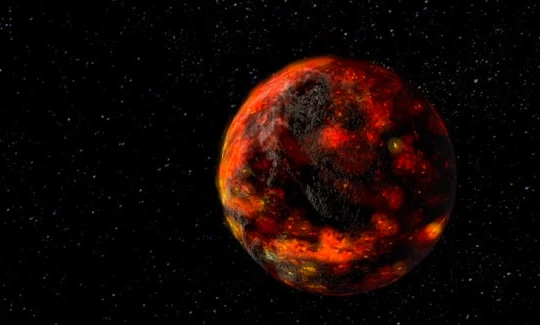 Đại dương magma và lớp vỏ đá đầu tiên trên bề mặt Mặt Trăng. Ảnh: Sci-News