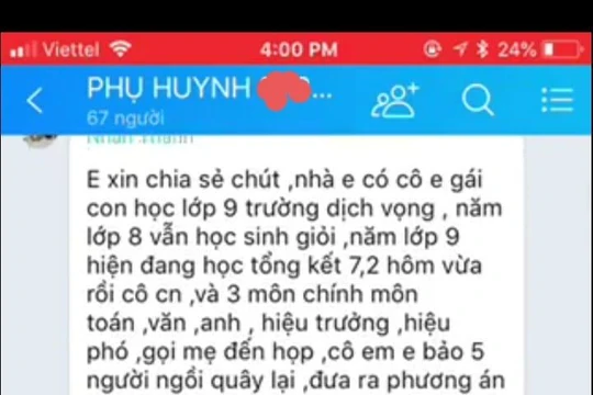 Một ảnh từ đoạn chat của nhóm phụ huynh