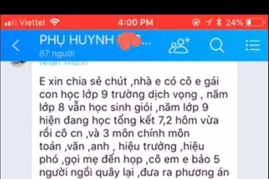 Một ảnh từ đoạn chat của nhóm phụ huynh