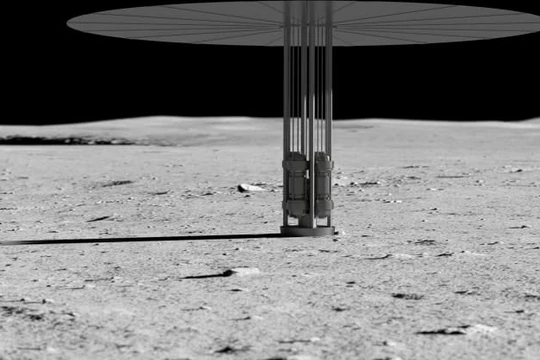 Hình minh họa khái niệm hệ thống điện phân hạch hạt nhân trên Mặt trăng (Ảnh: CNBC)