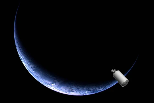 Hình ảnh minh họa một bộ đẩy phụ tên lửa gần Trái Đất (ẢNh: SYFY)