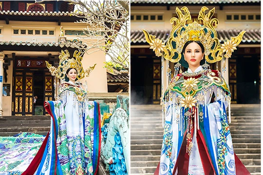 Hình ảnh đầu tiên về trang phục dân tộc của Châu Ngọc Bích tại cuộc thi Hoa hậu Quý bà Hoàn Vũ Thế giới 2018