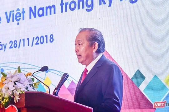 Phó Thủ tướng thường trực Trương Hòa Bình phát biểu tại phiên Khai mạc Diễn đàn Tri thức trẻ Việt Nam toàn cầu lần thứ I năm 2018 và Diễn đàn Thanh niên khởi nghiệp 2018 diễn ra sáng 28/11 tại Cung Hội nghị Quốc tế Furama Resort Đà Nẵng