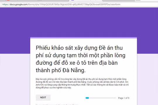 Phiếu khảo sát lấy ý kiến người dân về thu phí đậu đỗ xe trên một số tuyến đường