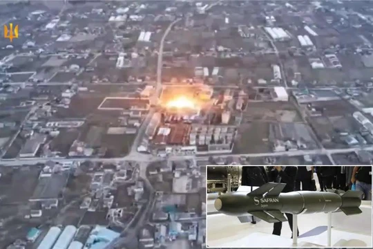 Ukraine sử dụng bom dẫn đường AASM-250 tấn công vị trí quân đội Nga ở Kherson. Ảnh video Army Recognition. 