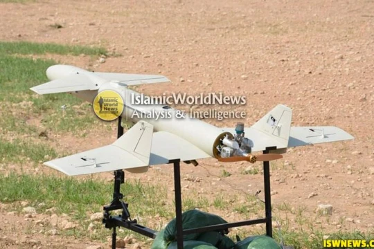 Máy bay không người lái tự sát của nhóm Liwa Al-Ghalibun. Ảnh video IWN.