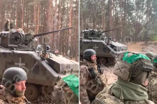 Quân đội Ukraine sử dụng xe thiết giáp chiến đấu bộ binh AIFV của Bỉ. Ảnh video Army Recognition.