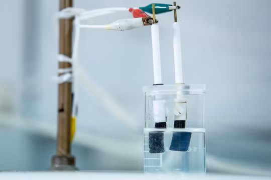 Thí nghiệm điện phân tách hydro - oxy từ nước biển của nhóm nghiên cứu tại RMIT, Úc. Ảnh RMIT