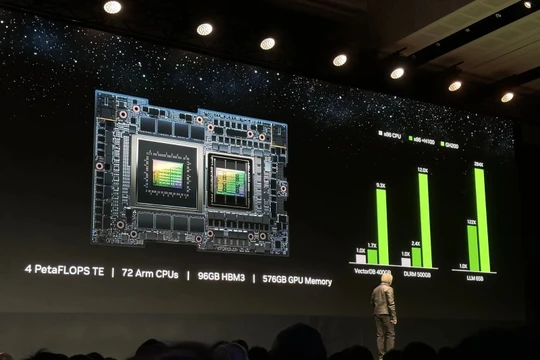 Nvidia giới thiệu siêu chip DGX GH200 AI ngày 29/5 tại Đài Loan. Ảnh Nvidia.