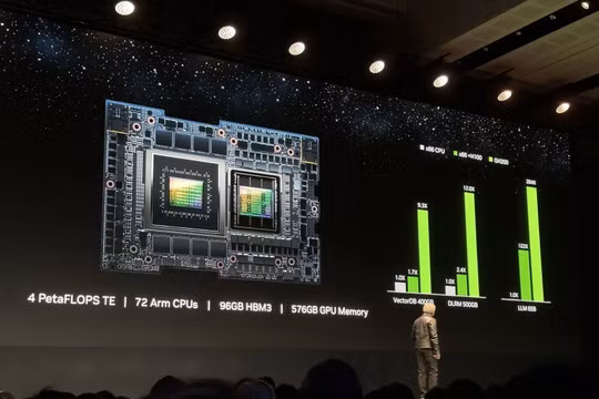 Nvidia giới thiệu siêu chip DGX GH200 AI ngày 29/5 tại Đài Loan. Ảnh Nvidia.