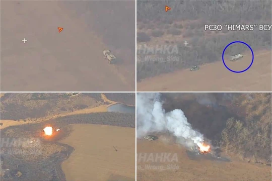 Tổ hợp pháo phản lực-tên lửa HIMARS bị tên lửa Iskander Nga phá hủy. Ảnh Army Recognition.