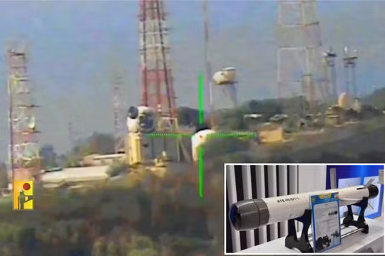 Lực lượng Hezbollah phóng tên lửa chống tăng Almas-1 tấn công đài radar quân đội Israel trên vùng biên giới. Ảnh Army Recognition
