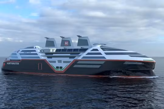 Phác thảo thiết kế tàu ​​du lịch chạy điện năng lượng mặt trời Sea Zero. Ảnh: Hurtigruten