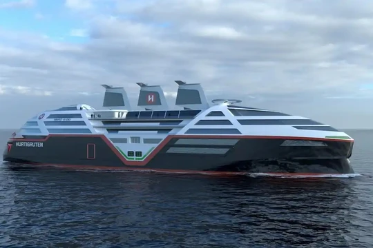 Phác thảo thiết kế tàu ​​du lịch chạy điện năng lượng mặt trời Sea Zero. Ảnh: Hurtigruten