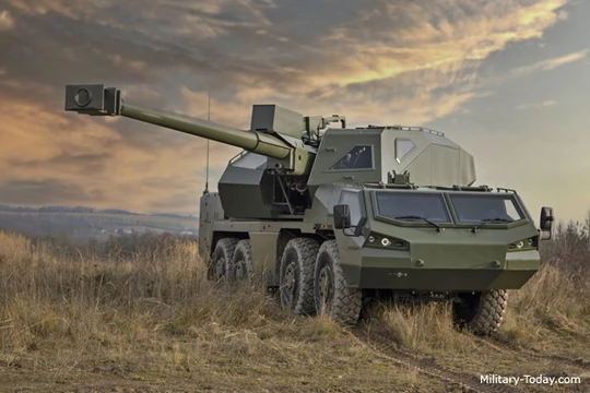 Hệ thống pháo tự hành bánh lốp 155 mm Dita của Cộng hòa Séc. Ảnh Military Today