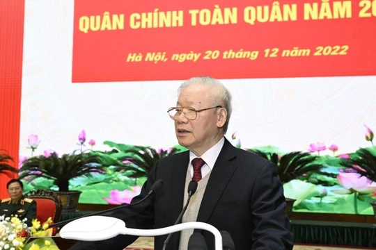 Tổng Bí thư Nguyễn Phú Trọng phát biểu tại Hội nghị quân chính toàn quân 2022.