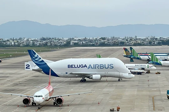 Siêu máy bay Airbus A300-600ST tại sân đỗ sân bay quốc tế Đà Nẵng