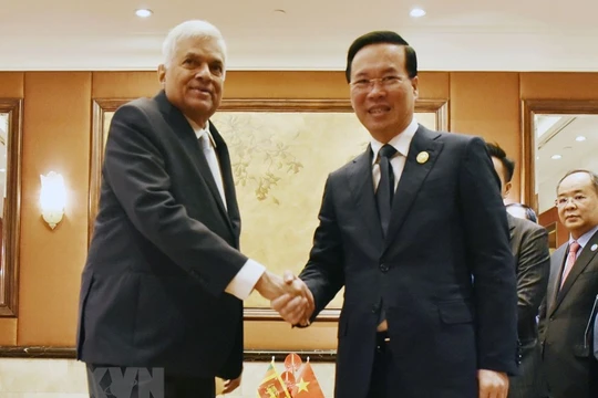 Chủ tịch nước Võ Văn Thưởng gặp Tổng thống Sri Lanka Ranil Wickremesinghe. (Ảnh: Tiến Trung/TTXVN)