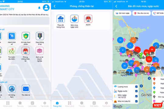 Tính năng theo dõi mưa, ngập lụt trên ứng dụng Danang Smart City