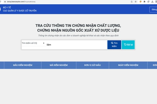 Trang tra cứu thông tin chứng nhận nguồn gốc dược liệu