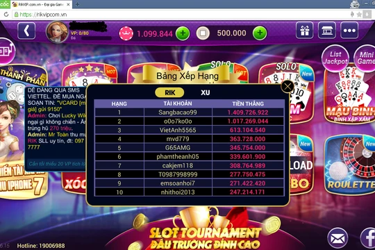 Game bài Rikvip nằm trong đường dây đánh bạc xuyên quốc gia đang làm rúng động dư luận. (Ảnh: Internet)