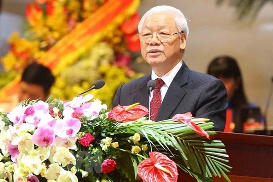 Tổng Bí thư Nguyễn Phú Trọng phát biểu chỉ đạo Đại hội. (Ảnh: TTXVN)