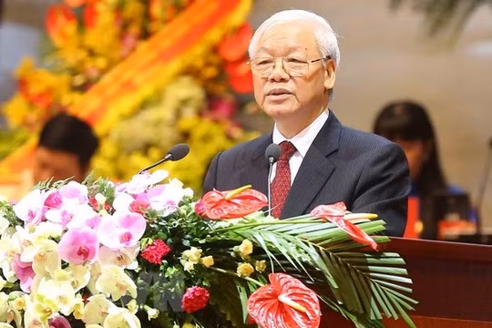 Tổng Bí thư Nguyễn Phú Trọng phát biểu chỉ đạo Đại hội. (Ảnh: TTXVN)