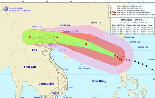 Dự báo vị trí và đường đi của Bão số 6. Ảnh Nchmf.gov.vn