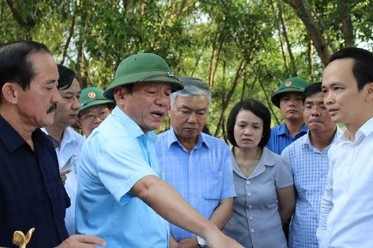 Chủ tịch FLC Trịnh Văn Quyết trong một lần đi khảo sát địa điểm làm dự án cùng lãnh đạo Quảng Trị. (Ảnh: Cổng thông tin Quảng Trị)