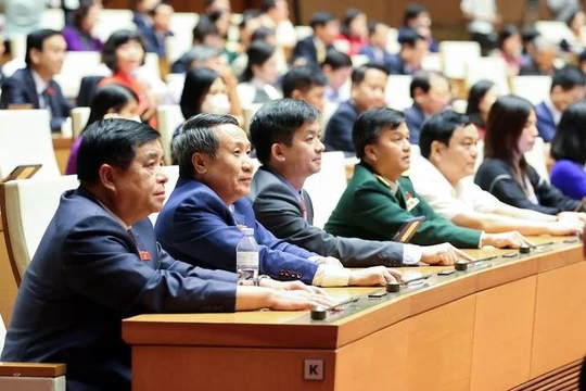 Các đại biểu Quốc hội thực hiện biểu quyết thông qua các nghị quyết. Ảnh: VGP.