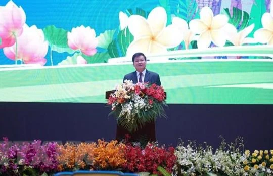 Tổng Bí thư, Chủ tịch nước Lào Thongloun Sisoulith phát biểu tại lễ kỷ niệm. (Ảnh: Bá Thành /TTXVN)