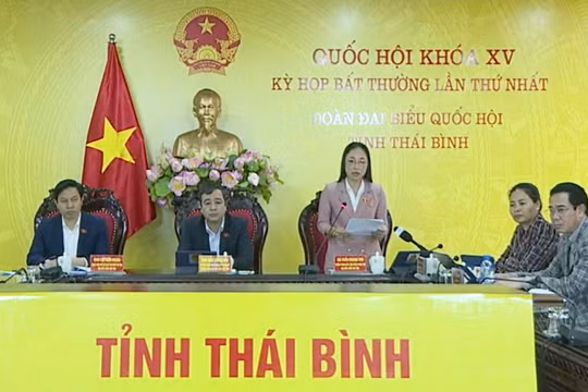 Đại biểu Trần Khánh Thu - Đoàn ĐBQH tỉnh Thái Bình phát biểu trực tuyến liên quan việc đấu thầu trong lĩnh vực y tế.