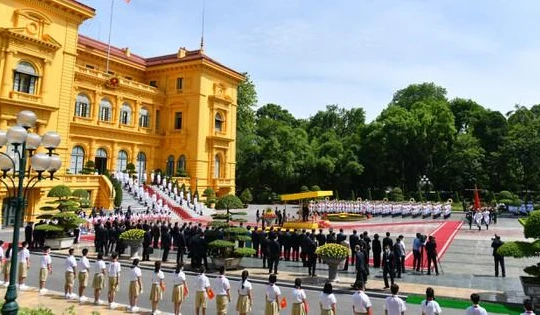 Toàn cảnh Phủ Chủ tịch trong ngày tiếp đón nguyên thủ quốc gia thăm chính thức. Ảnh: VPCTN.