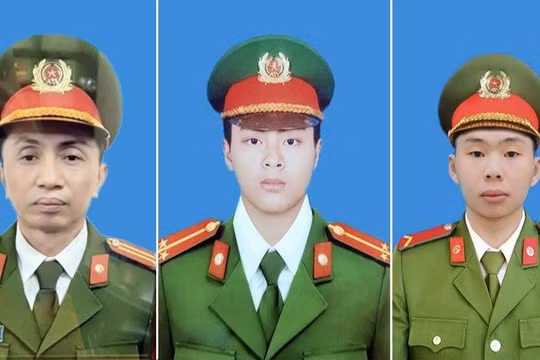 Truy tặng Huân chương Chiến công hạng Nhất cho 3 cảnh sát hy sinh khi chữa cháy tại quán karaoke. Ảnh: CACC