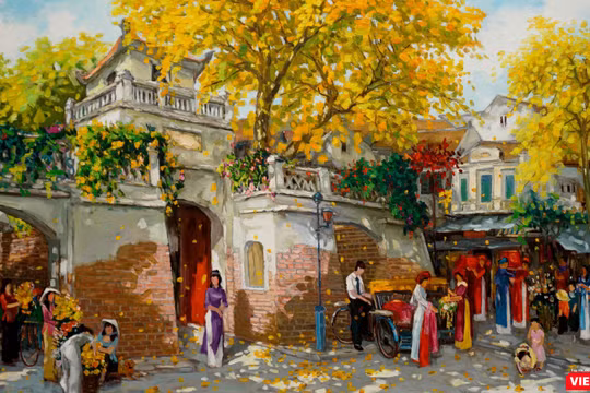 Bức "Chiều thu bên ô Quan Chưởng” của họa sĩ Lâm Đức Mạnh bị sao chép rao bán công khai 