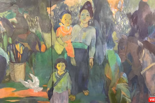 Một phần bức tranh "Chiều biên giới" của họa sĩ Trần Huy Oánh 