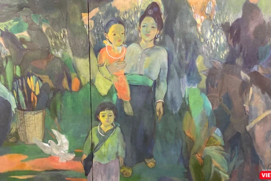 Một phần bức tranh "Chiều biên giới" của họa sĩ Trần Huy Oánh 